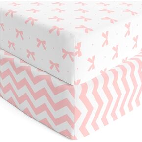 Cuddly Cubs 2 Pack Jersey Cotton Crib Mattress Sheets for Baby Boy, Girl - Grey Stripes, Sheep Toddler Bed Sheets - Fits Standard 28 x 52" Crib and Toddler Mattress in Kuwait