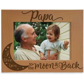 KATE POSH Papa I Love You to the Moon and Back Natural Wood Engraved Picture Frame. Best Grandpa Ever, Father's Day, Papa Gifts for Birthday, from New Baby, Grandparent's Day (4x6-Vertical)