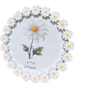 StoneHouse Fresh and Exquisite Small Daisy Round Rectangular Photo Frame Metal Table 4 Inch 6 Inch