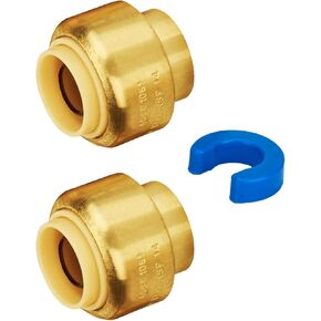SUNGATOR 1-Inch Push Fit PEX End Cap, Push-to-Connect, No Lead Brass Plumbing Fittings for Copper, CPVC, Disconnect Clip Include (2-Pack)