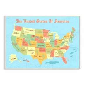 Stupell Industries United States of America USA Kids Map Oversized Stretched Canvas Wall Art, Proudly Made in USA