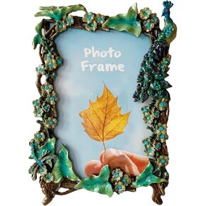 Vintage Photo Frame 5x7, Hand Painted Floral Picture Frame with Metal Frame and High Definition Glass for Table Top Display, Home Decor