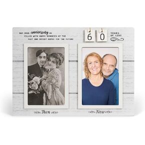 Then&Now Celebrate Years of Love Anniversary Frame,1-99 Years Wedding Gifts-Anniversary Wood Photo Frame-Engagement Bridal Shower Gifts with Sentimental Quote-Holds2 4×6 Inches Photos
