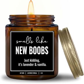 YouNique Designs Smells Like New Boobs All Natural Vegan Soy Candle 4oz - Breast Reduction, Augmentation, Mastectomy, Cancer Survivor, and After Breast Surgery Gifts for Women (Lavender&VanillaA 4oz)