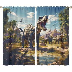 Dinosaur Blackout Curtains Are Used For Home Decoration, Jurassic Jungle World Dinosaur Pole Pocket Thermal Insulation Curtains Are Used For Dark Curtains, Living Rooms, Family Drapes 42x45in