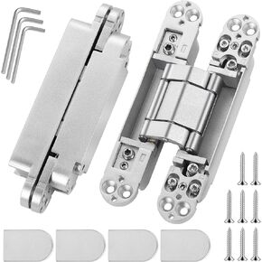 Invisible Door Hinges (2 pcs) -6 Inch Black Hidden Hinges for Doors, 3 Way Adjustable & 180 Deg Swing Invisible Hinge, Heavy-Duty Zinc Alloy Concealed Door Hinges 88Lbs Load-Bearing