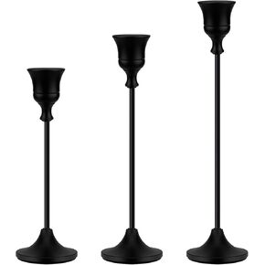Urban Deco Taper Candle Holders, Candle Stick Holder, Black Candle Holder for Party, Dinner and Wedding Taper Candle Holder Metal Candle Holder (Pack of 3)
