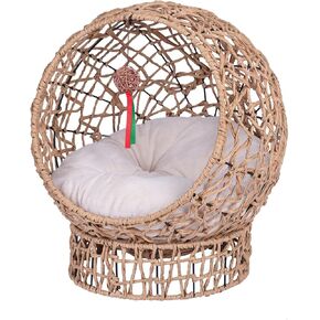 Handwoven Cat Bed Cave, Rattan Cat Beds for Indoor Cats Washable, Elevated Cat Bed with Soft Cushion and Stand, Cat Egg Chair Shape, Natural Color in Saudi Arabia