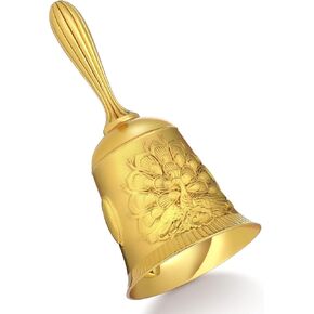 Golden Hand Bell, Engraved Peacock Call Bell Handheld Bell for Wedding Anniversary Classroom Bible Study Door Bell (Gold Peacock)