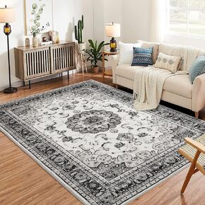 Vintage Runner Rugs, Boho Traditional Washable Area Rug Floral Print Carpet, Low Pile Non-Slip Rubber Backing Foldable Mat for Bedroom Dining Room Office Living Room, Blue, 2x6