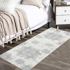 Area Rug 10x13 Washable Rug for Living Room Non Slip Soft Distressed Medallion Bedroom Rug Ultra Soft Area Rug Accent Throw Rugs for Living Room, Beige/Grey