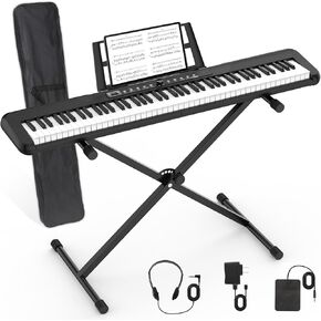 88 Key Piano Keyboard Beginner Electric Digital Piano with Full Size Semi Weighted Keys,Sustain Pedal, Power Supply, Stand, Carrying Case,Headphones in Kuwait