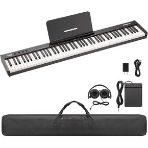 GAOMON Piano Keyboard 88 Keys Semi-weighted, Full-Size Electric Keyboard Piano for Beginners,Portable Keyboard with Stand,Headphones,Sustain Pedal,Handbag,Bluetooth, USB MIDI