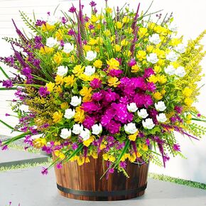 20 PCS Artificial Flowers for Outdoors, Artificial Plants Outdoor Fake Mums Fall Flowers UV Resistant, Outdoor Fake Plants Plastic Faux Flowers for Porch Window Box Garden (Orange Red)
