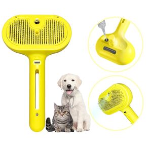 Hair Removal Comb with Water Tank and Release Button for Cats/Dogs - Shedding Brush with Grooming Steam and Bath Functions (GREEN)