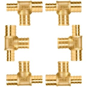 6Pack Lead-Free Brass 3/4 inch x 1/2 inch PEX Reducing Straight Fitting, Pex B Adapter Coupling For Plumbing/Tubing/Pipe Connections
