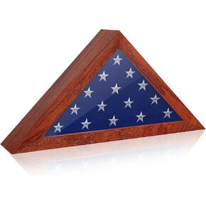 Flag Display Case for 3' x 5' American Veteran Burial Flag Solid Oak Wood Flag Frame with Tempered Glass Fits a Folded Military Flag, Memorial Flag Shadow Box for Funeral Display, Natural