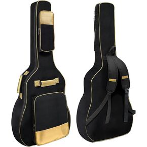 NAGAN Acoustic Guitar Bag with Extra Thick 0.5-inch padding, Black Gold, 40 41 42 inch Oxford Gig Guitar bag with Adjustable Shoulder Straps, Internal Neck Velcro, Back Hanger Loop (Black & Gold)