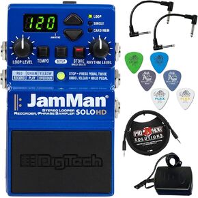 Digitech JamMan Solo HD Stereo Looper Pedal - Bundle with 2 Patch Cables, 6 Dunlop Picks, and Pig Hog 3.5mm Aux Cable