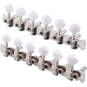 Metallor Guitar String Tuning Pegs Tuning Keys Machine Heads Tuners Chrome Plated with Pearl White Buttons Single Hole for 12 String Acoustic Guitar or Mandolin 6L 6R Guitar Parts Accessories.