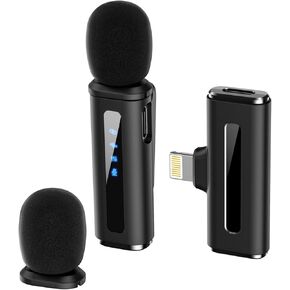 M11 Wireless Lavalier Microphone - Mini Lapel Mic for iPhone 4s-14 - Noise Cancellation - 24H Battery - 230ft Professional Wireless Mic for iPhone Crystal-Clear Audio Recording (Lightning)