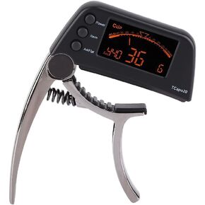 Vbestlife Metal Capo Tuner Combo Set, One Handed Metal Guitar Capo Electronic Tuner for Guitar Bass(Plating bronze)