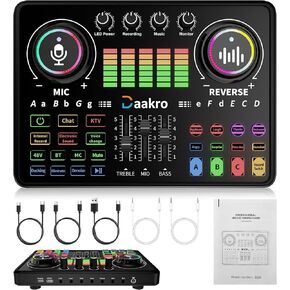 Streaming Audio Mixer,Audio Interface with Bluetooth, Mute Button,Individual Control,Volume Fader,Noise Cancellation, 48V Phantom Power for Recording, Streaming, Youtube, TikTok, PC (DJ20) in Kuwait