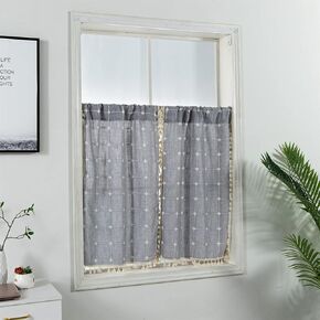 YoKii Boho Kitchen Curtains 36 Inch Length, Modern Farmhouse Cotton Linen Short Window Panel Country Gingham Tassel Cafe Curtains Semi-Transparent Small Tier Curtain Decor (Tiers - 24 x 36, Dark Grey) in Kuwait