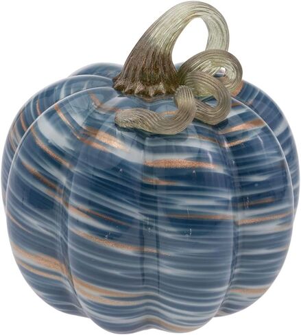 Boston International Glass Pumpkin Tabletop Shelf Décor Autumn & Fall Decorations, Small, Denim & Copper in Saudi Arabia