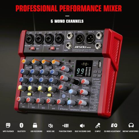 10-Channel Audio Mixer,DJ Mixer, Sound Board Console Mixer with 99 DSP Effect, Bluetooth Mixer Input 48V Phantom Power Stereo USB XLR Mixer For Karaoke Studio PC Recording in Saudi Arabia