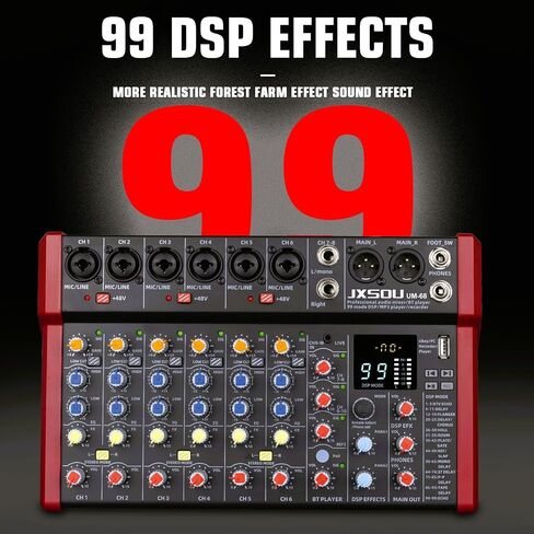 10-Channel Audio Mixer,DJ Mixer, Sound Board Console Mixer with 99 DSP Effect, Bluetooth Mixer Input 48V Phantom Power Stereo USB XLR Mixer For Karaoke Studio PC Recording in Saudi Arabia