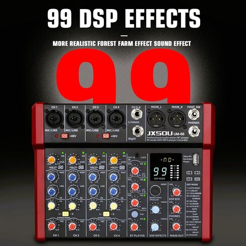 10-Channel Audio Mixer,DJ Mixer, Sound Board Console Mixer with 99 DSP Effect, Bluetooth Mixer Input 48V Phantom Power Stereo USB XLR Mixer For Karaoke Studio PC Recording in Saudi Arabia