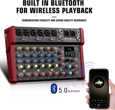 10-Channel Audio Mixer,DJ Mixer, Sound Board Console Mixer with 99 DSP Effect, Bluetooth Mixer Input 48V Phantom Power Stereo USB XLR Mixer For Karaoke Studio PC Recording in Saudi Arabia