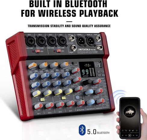 10-Channel Audio Mixer,DJ Mixer, Sound Board Console Mixer with 99 DSP Effect, Bluetooth Mixer Input 48V Phantom Power Stereo USB XLR Mixer For Karaoke Studio PC Recording in Saudi Arabia