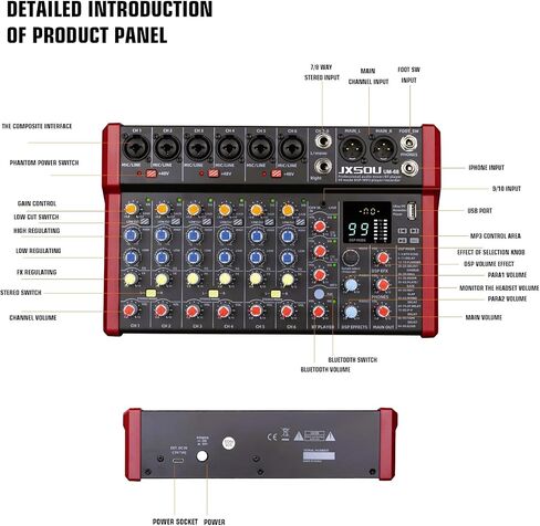 10-Channel Audio Mixer,DJ Mixer, Sound Board Console Mixer with 99 DSP Effect, Bluetooth Mixer Input 48V Phantom Power Stereo USB XLR Mixer For Karaoke Studio PC Recording in Saudi Arabia