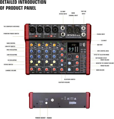 10-Channel Audio Mixer,DJ Mixer, Sound Board Console Mixer with 99 DSP Effect, Bluetooth Mixer Input 48V Phantom Power Stereo USB XLR Mixer For Karaoke Studio PC Recording in Saudi Arabia