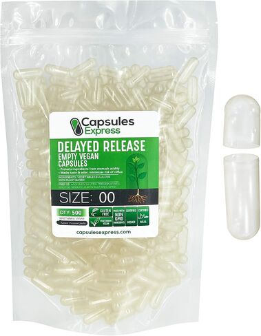 XPRS Nutra Delayed Release Size 00 Empty Capsules - 100 Count Clear Empty Vegan Capsules - Vegetarian Empty Pill Capsules - DIY Vegetable Capsule Filling - Veggie Capsules Gel Caps in Saudi Arabia