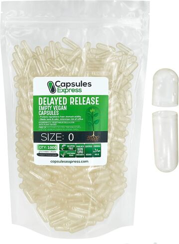 XPRS Nutra Delayed Release Size 00 Empty Capsules - 100 Count Clear Empty Vegan Capsules - Vegetarian Empty Pill Capsules - DIY Vegetable Capsule Filling - Veggie Capsules Gel Caps in Saudi Arabia