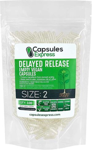 XPRS Nutra Delayed Release Size 00 Empty Capsules - 100 Count Clear Empty Vegan Capsules - Vegetarian Empty Pill Capsules - DIY Vegetable Capsule Filling - Veggie Capsules Gel Caps in Saudi Arabia