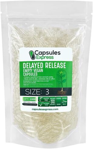 XPRS Nutra Delayed Release Size 00 Empty Capsules - 100 Count Clear Empty Vegan Capsules - Vegetarian Empty Pill Capsules - DIY Vegetable Capsule Filling - Veggie Capsules Gel Caps in Saudi Arabia