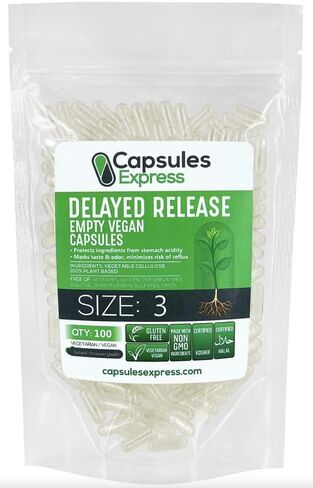 XPRS Nutra Delayed Release Size 00 Empty Capsules - 100 Count Clear Empty Vegan Capsules - Vegetarian Empty Pill Capsules - DIY Vegetable Capsule Filling - Veggie Capsules Gel Caps in Saudi Arabia