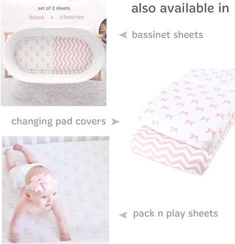 Cuddly Cubs 2 Pack Jersey Cotton Crib Mattress Sheets for Baby Boy, Girl - Grey Stripes, Sheep Toddler Bed Sheets - Fits Standard 28 x 52" Crib and Toddler Mattress in Kuwait