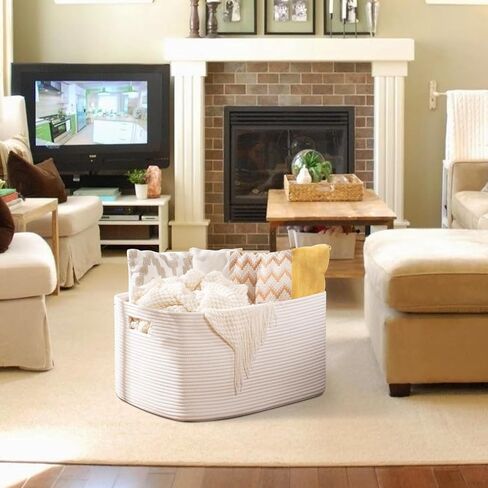 OIAHOMY 75L Large Blanket Basket, 22"x17"x12" Woven Cotton Rope Storage Basket with Handle for Organizing Blanket and Toys for Living Room, Nursery, Brown Variegated in Saudi Arabia
