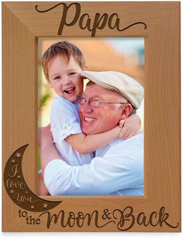 KATE POSH Papa I Love You to the Moon and Back Natural Wood Engraved Picture Frame. Best Grandpa Ever, Father's Day, Papa Gifts for Birthday, from New Baby, Grandparent's Day (4x6-Vertical) in Saudi Arabia