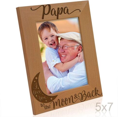 KATE POSH Papa I Love You to the Moon and Back Natural Wood Engraved Picture Frame. Best Grandpa Ever, Father's Day, Papa Gifts for Birthday, from New Baby, Grandparent's Day (4x6-Vertical) in Saudi Arabia