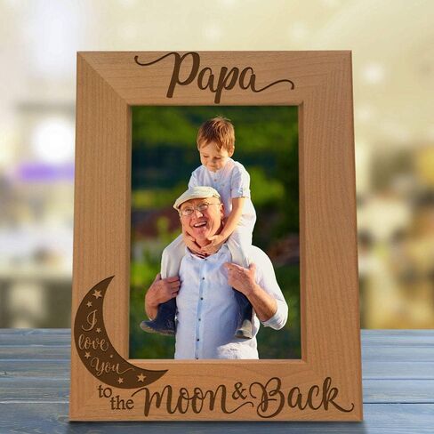 KATE POSH Papa I Love You to the Moon and Back Natural Wood Engraved Picture Frame. Best Grandpa Ever, Father's Day, Papa Gifts for Birthday, from New Baby, Grandparent's Day (4x6-Vertical) in Saudi Arabia