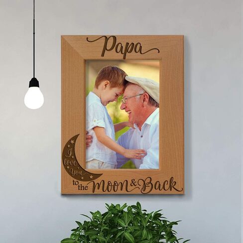KATE POSH Papa I Love You to the Moon and Back Natural Wood Engraved Picture Frame. Best Grandpa Ever, Father's Day, Papa Gifts for Birthday, from New Baby, Grandparent's Day (4x6-Vertical) in Saudi Arabia
