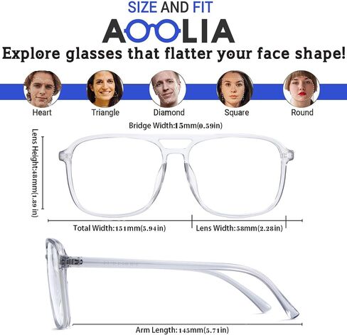 Aviator Reading Glasses for Women Men TR90 Square Blue Light Standard Anti-Reflective Coating Readers in Saudi Arabia