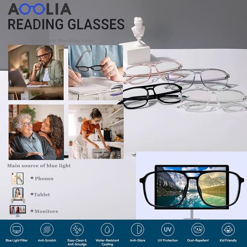 Aviator Reading Glasses for Women Men TR90 Square Blue Light Standard Anti-Reflective Coating Readers in Saudi Arabia
