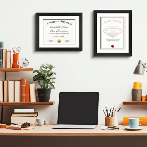 Space Art Deco، إطار دبلوم 8.5x11، خشب صلب أسود مع واجهة زجاجية حقيقية، عرض 11x14 بدون حصيرة أو 8.5x11 مع حصيرة سوداء فوق ذهبية، إطار وثيقة/شهادة للجدار (عبوة واحدة) in Saudi Arabia